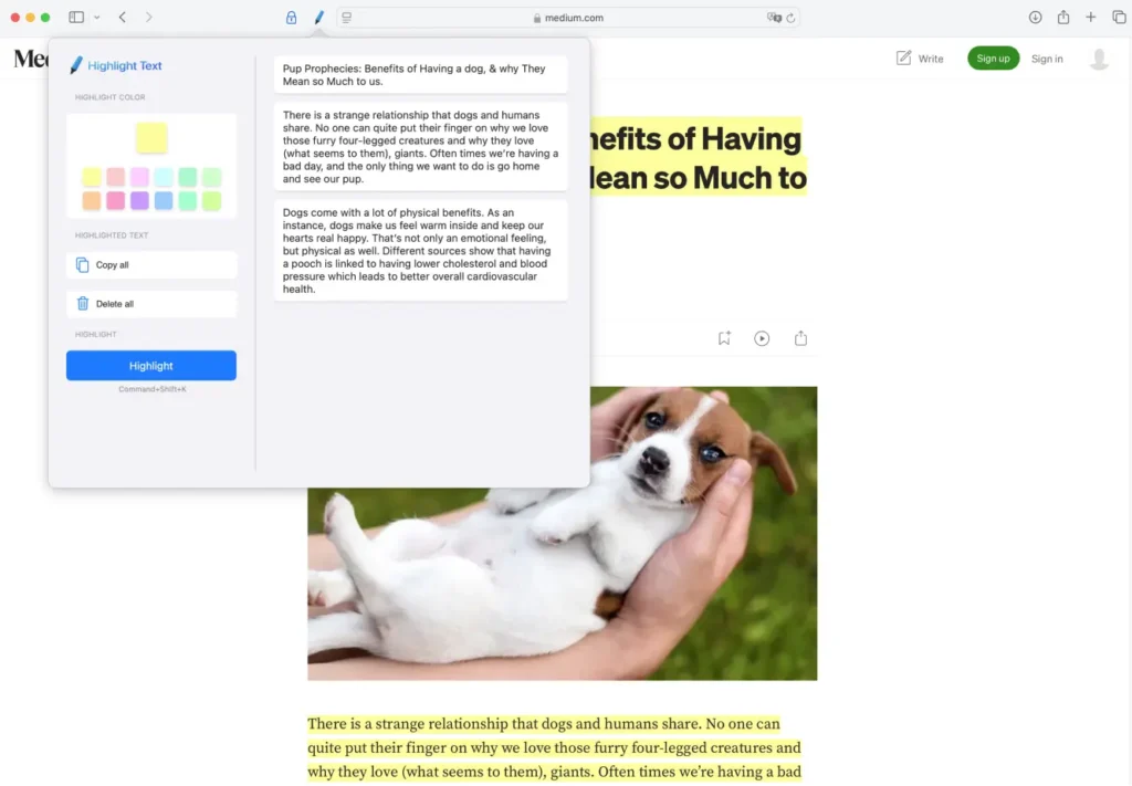 Highlight Text for Safari - safari extension