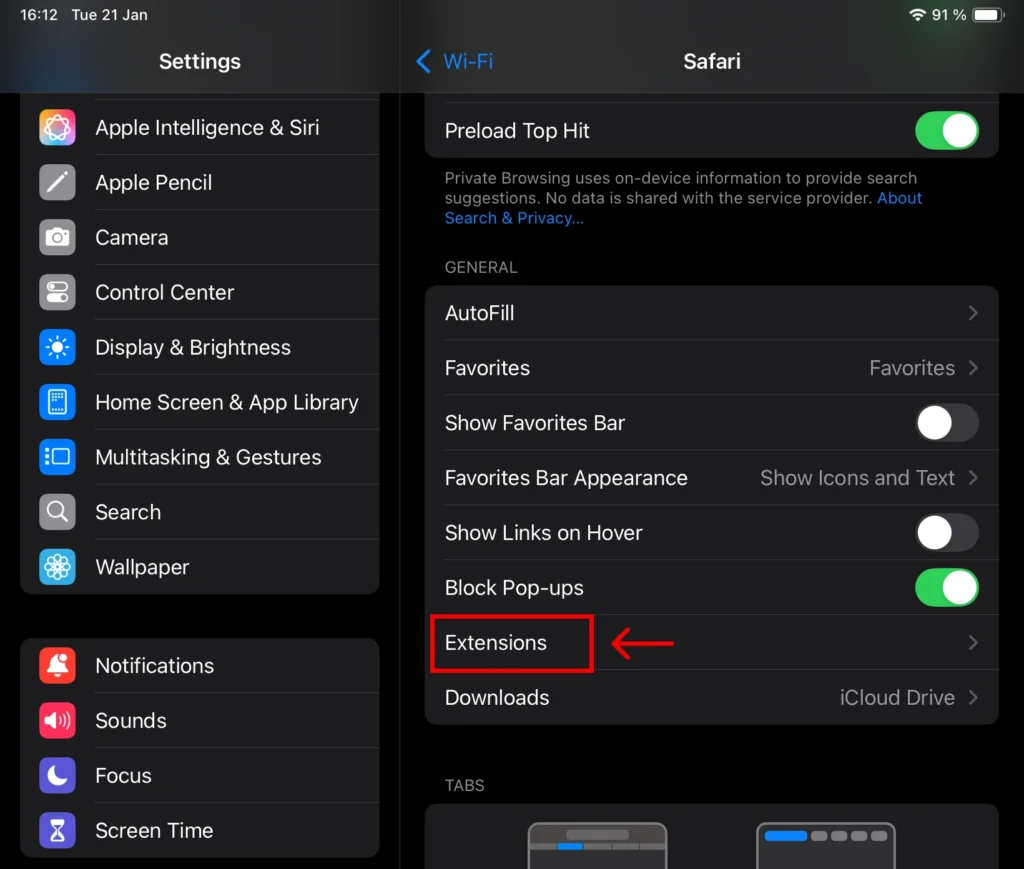 Enabling Safari Extensions on iPadOS